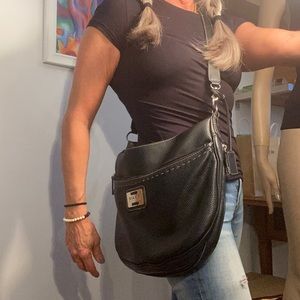 Multi Pocket Black Leather Cross Body Bag